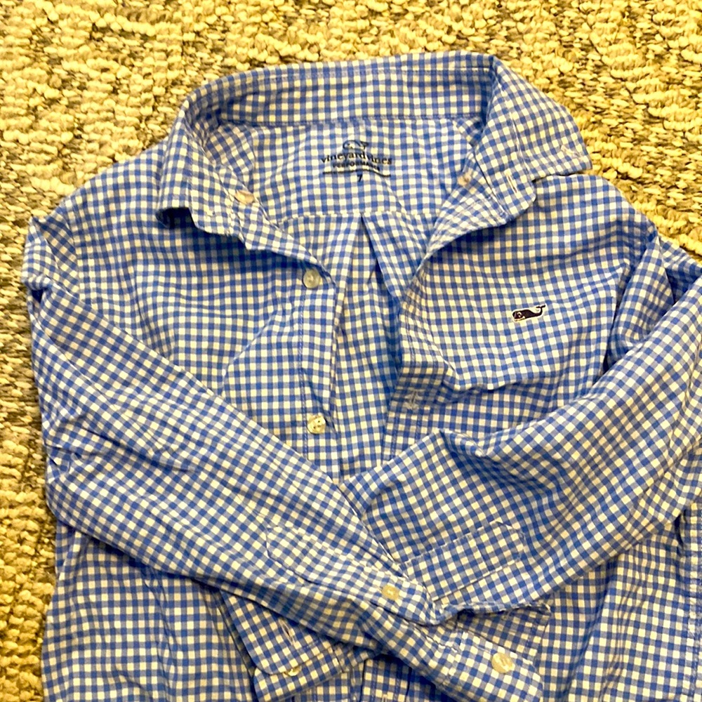 Light blue and white check Vineyard Vines button down